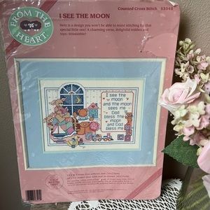1989 Dimensions Counted Cross Stitch Kit Baby Nursery Prayer “I See The Moon”